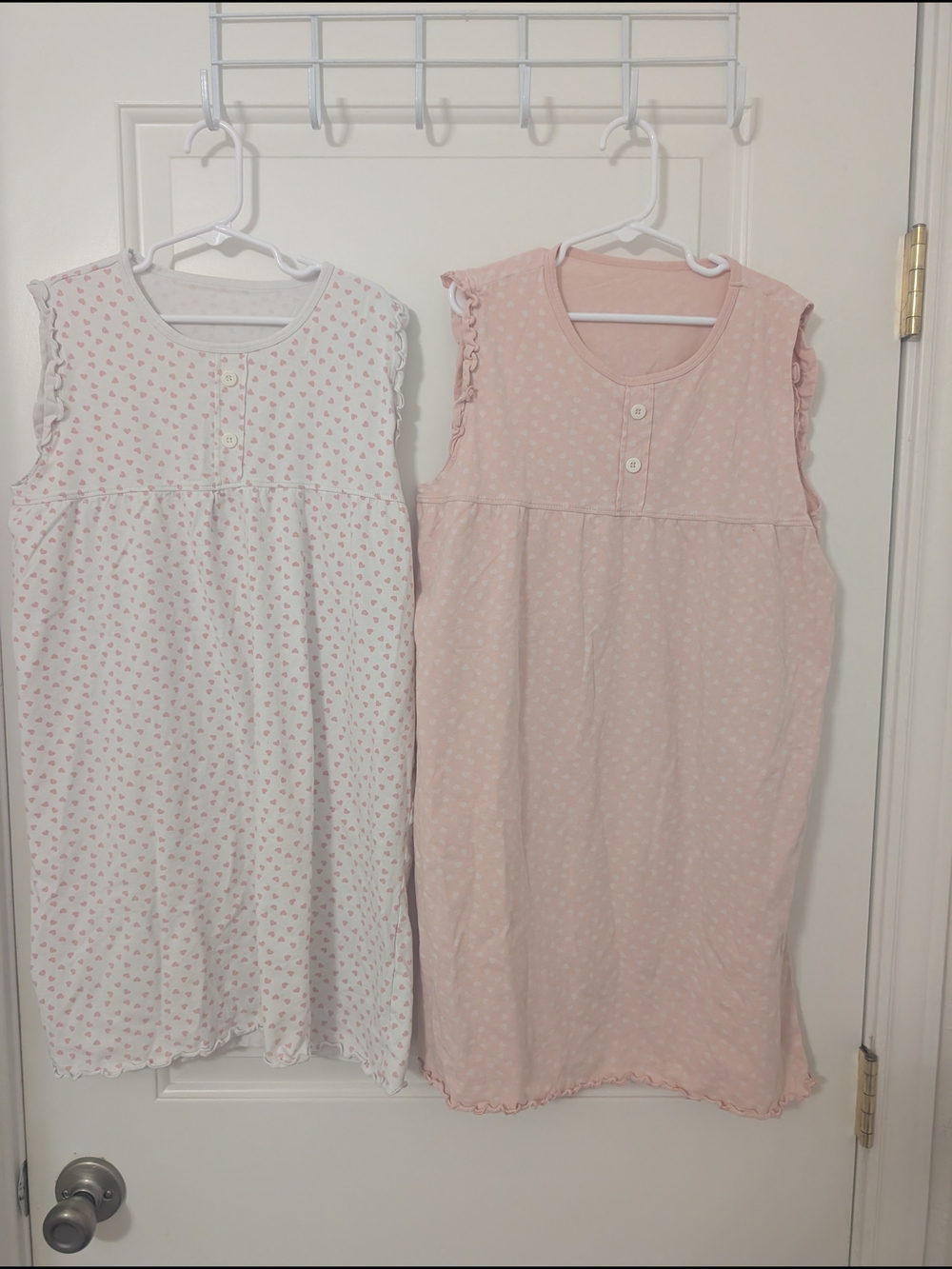 Girls Size M Nightgown Lot 2 Pink Heart Ruffle Sleeveless Pajama Dresses